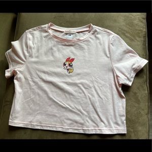 Romwe Pink Powerpuff Girls Blossom Crop Top Tee Shirt Sz L EUC